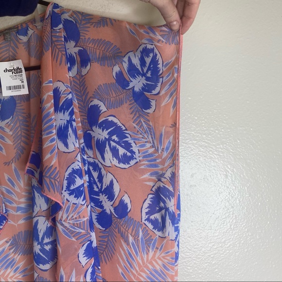 NWT Charlotte Russe Pink Blue Tropical Floral Sheer Kimono Medium - Picture 4 of 10